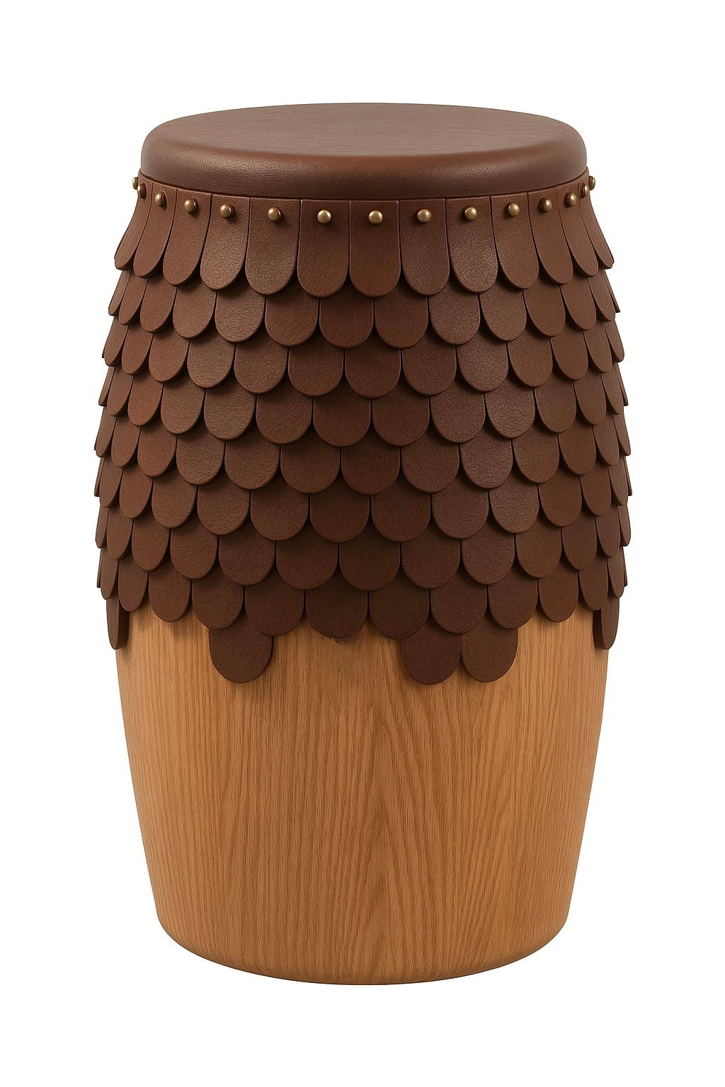 Doğal Ahşap Gerçek Deri Yan Sehpa / Tabure - Soho 612