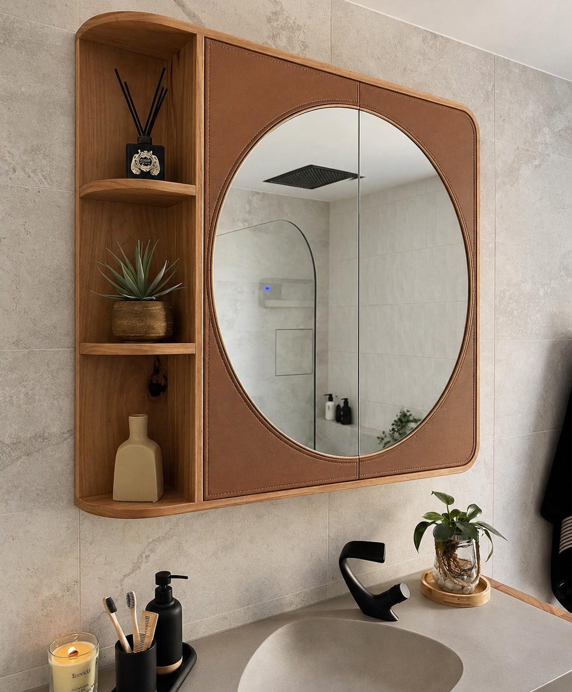 Deri Detaylı Banyo Dolabı - Soho 675