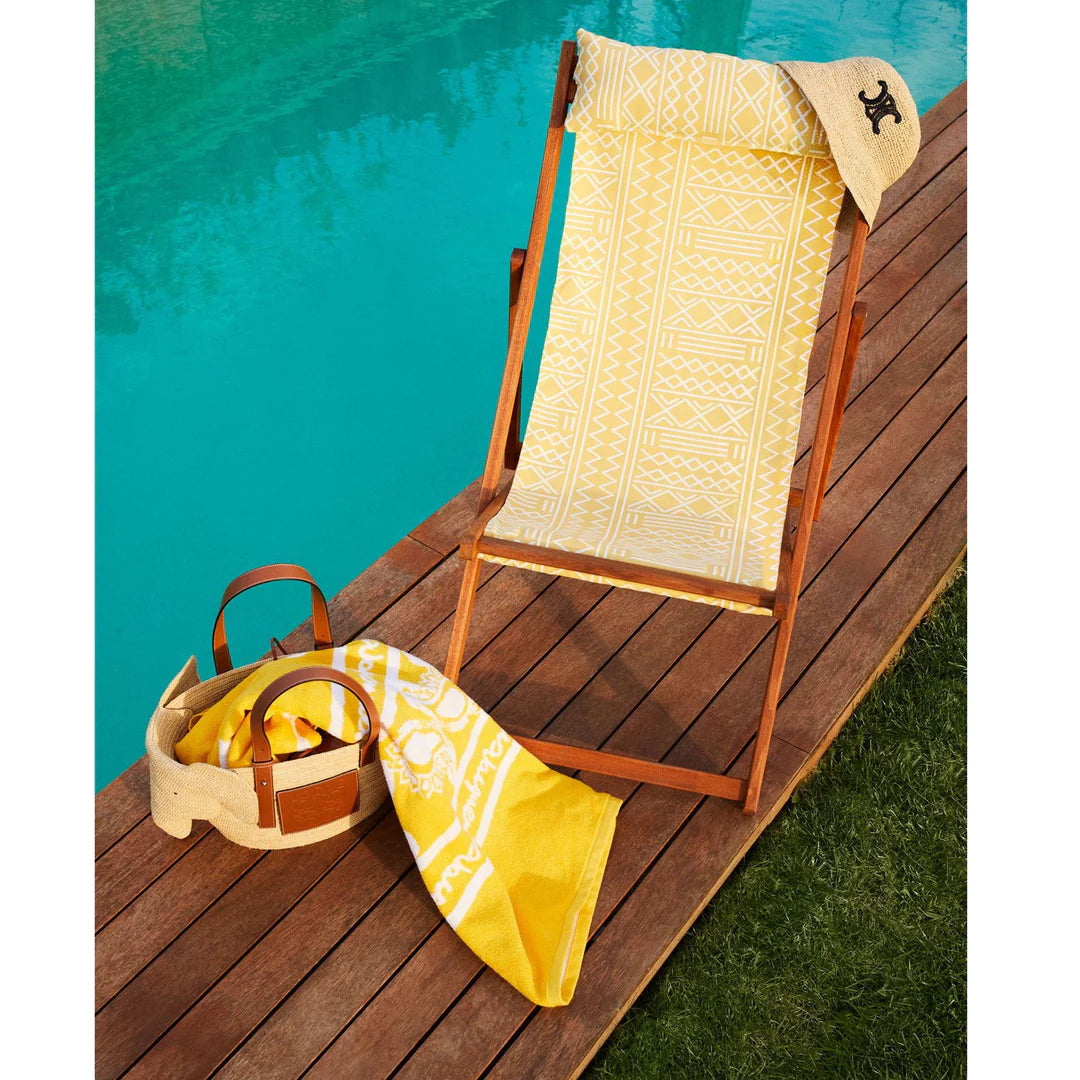 Desenli Keten Ahşap Şezlong - Soho 380