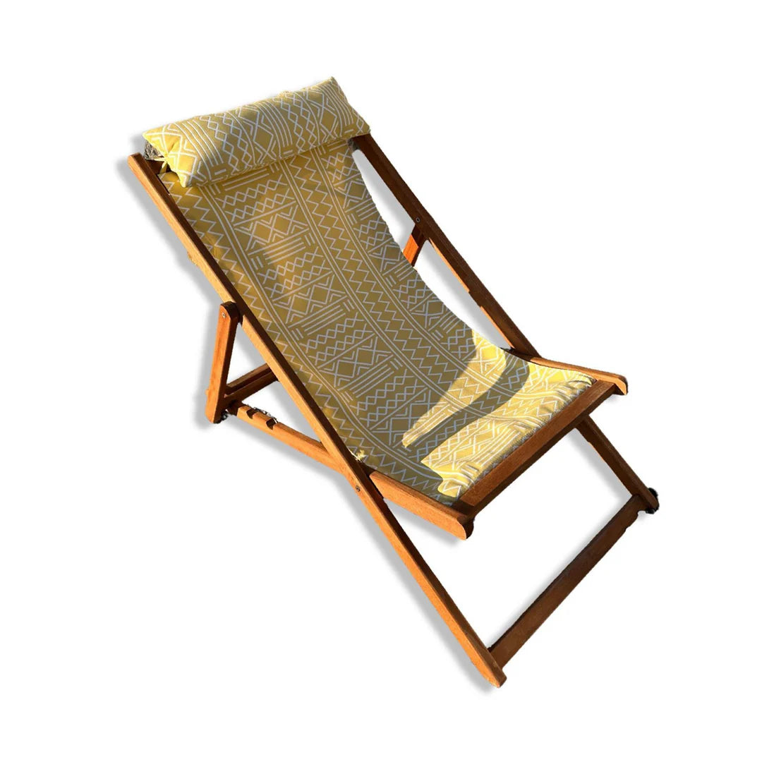 Desenli Keten Ahşap Şezlong - Soho 380