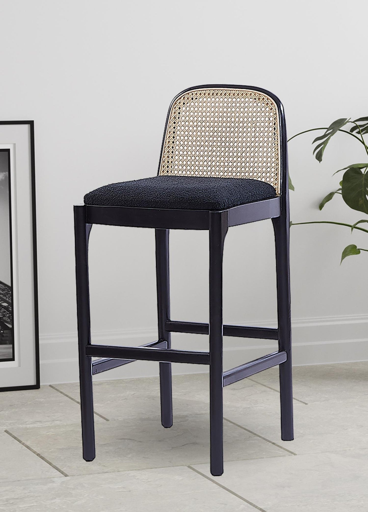 Doğal Ahşap Rattan Bar Sandalyesi - Soho 410