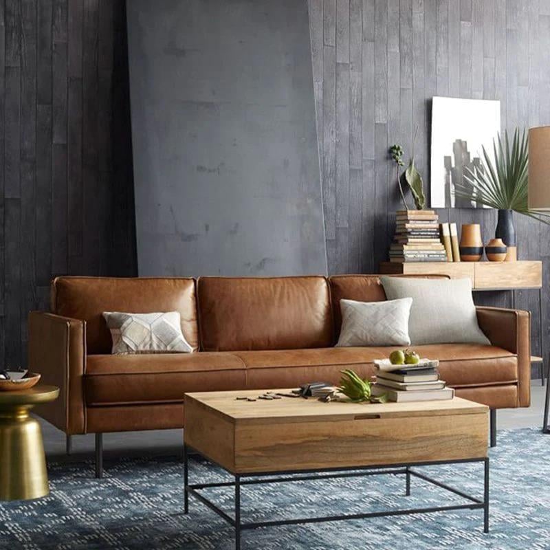 Gerçek Deri Kahverengi Üçlü Koltuk - Soho 301