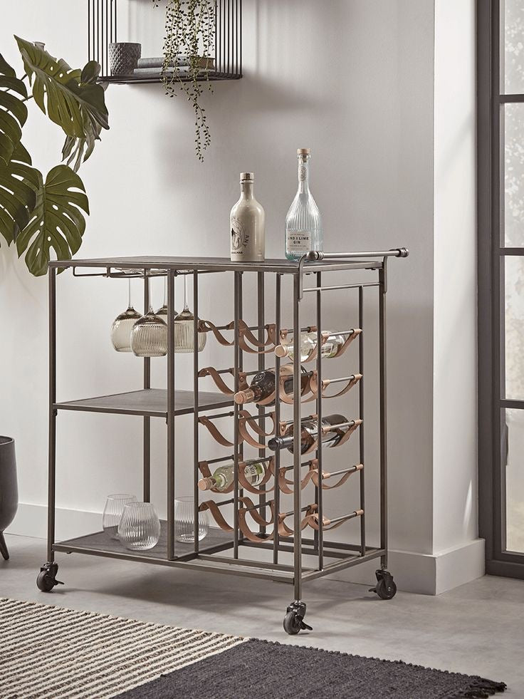 Deri Detaylı Servis Arabası İçki Standı - Soho 630