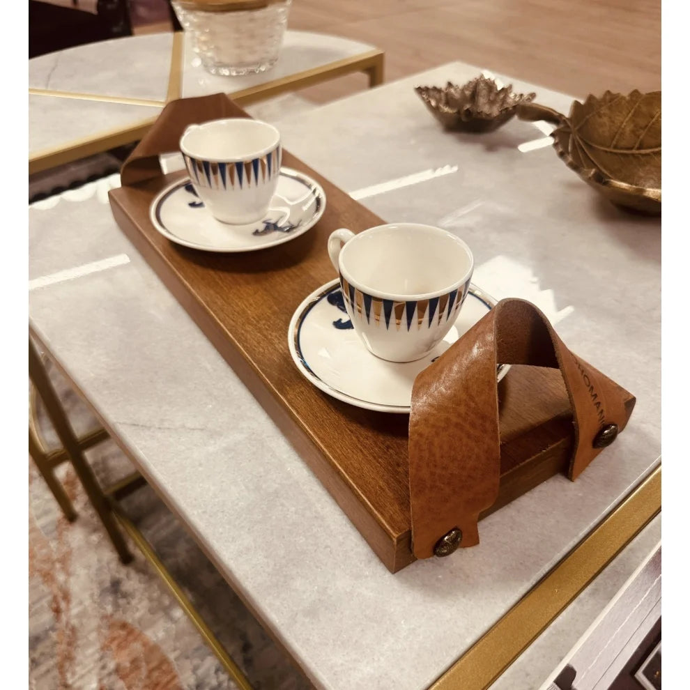 Deri Detaylı Ahşap Tepsi - Soho 131