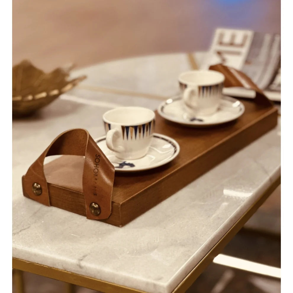 Deri Detaylı Ahşap Tepsi - Soho 131