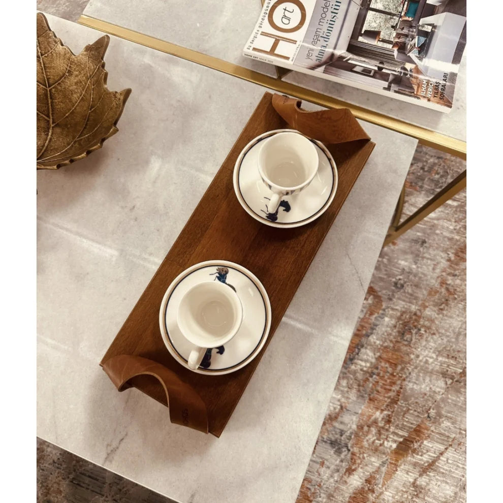 Deri Detaylı Ahşap Tepsi - Soho 131