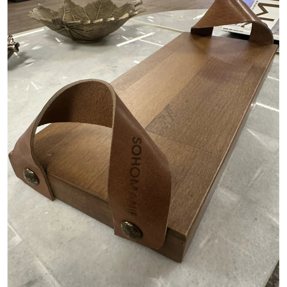 Deri Detaylı Ahşap Tepsi - Soho 131