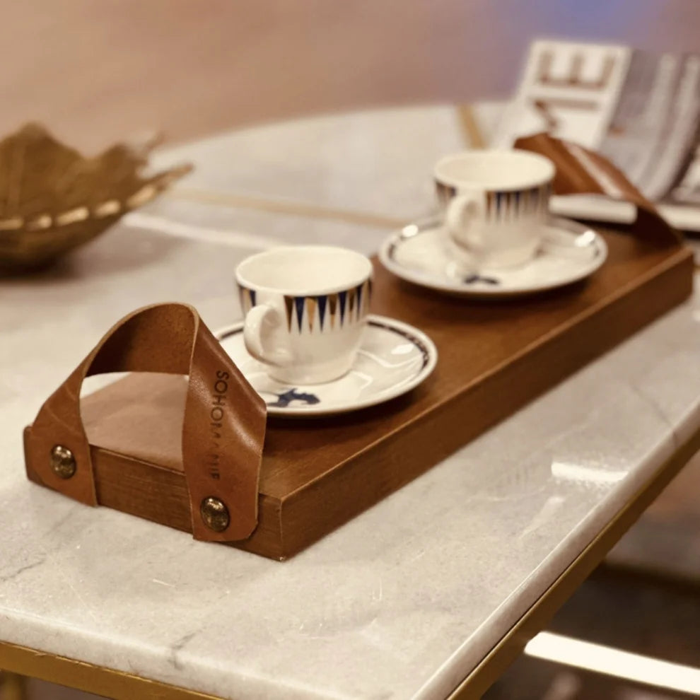 Deri Detaylı Ahşap Tepsi - Soho 131