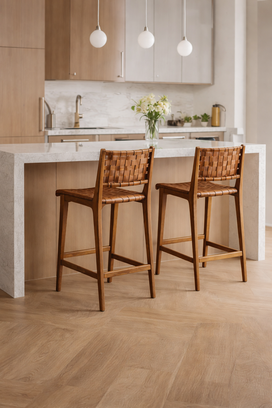 Doğal Ahşap - Deri Bar Sandalyesi - Soho 644