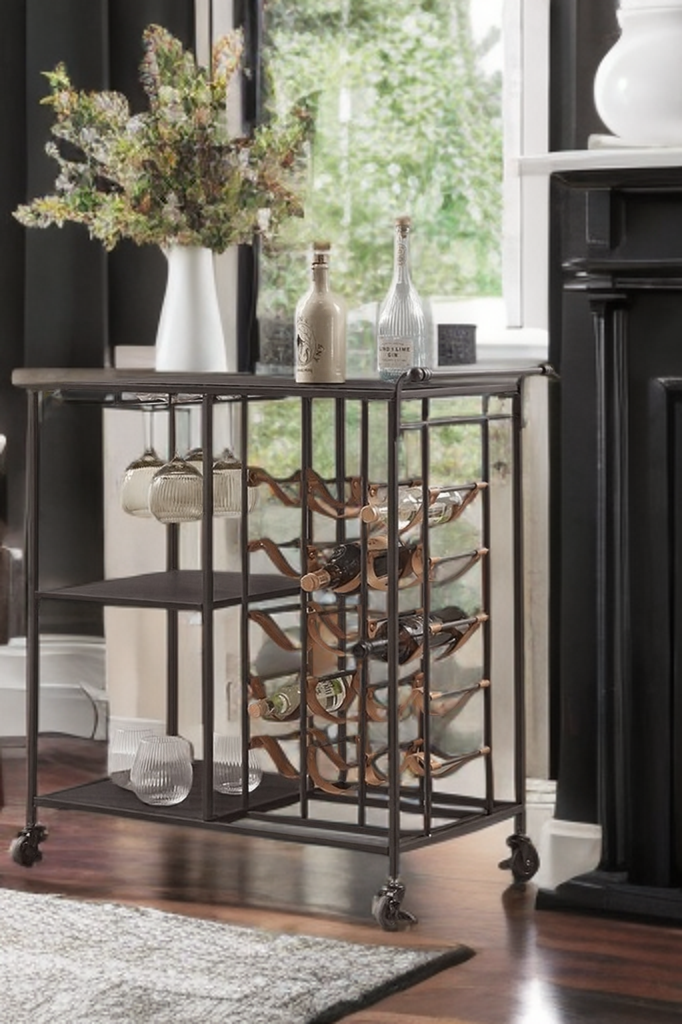 Deri Detaylı Servis Arabası İçki Standı - Soho 630