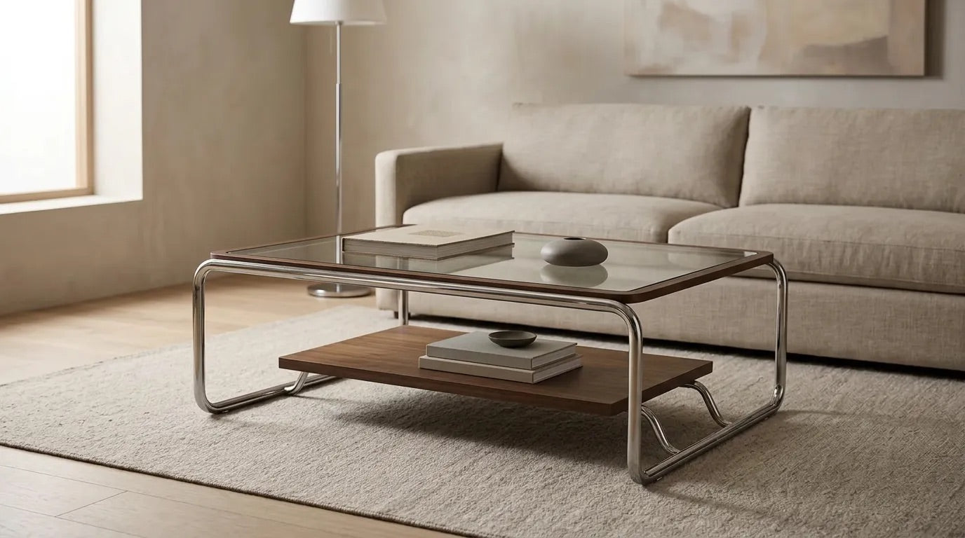 Ahşap Detaylı Krom Orta Sehpa - Soho 669