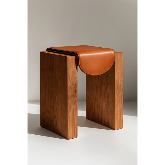 Doğal Ahşap / Gerçek Deri Tabure - Soho 588