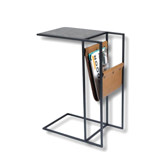 Doğal Mermer Deri Yan Sehpa - Soho 114