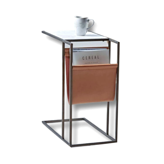 Doğal Mermer Gerçek Deri Yan Sehpa - Soho 113