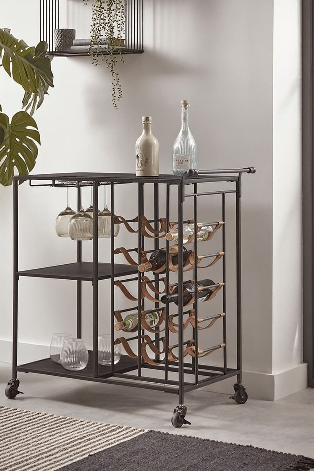 Deri Detaylı Servis Arabası İçki Standı - Soho 630