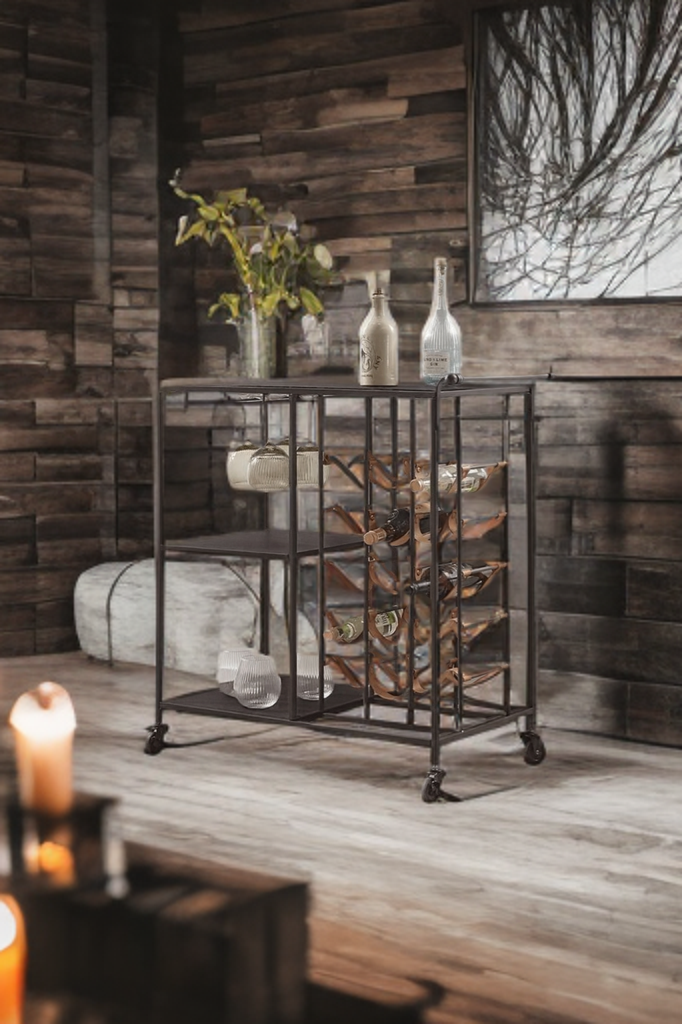 Deri Detaylı Servis Arabası İçki Standı - Soho 630