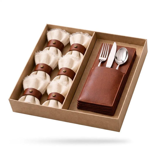 Deri Çatal Bıçak Kılıfı ve Peçete Halkası 6'lı Set - Soho 128