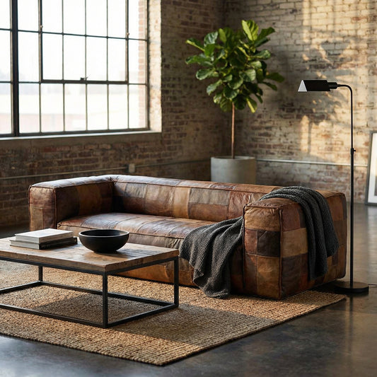 Patchwork Gerçek Deri Üçlü Koltuk - Soho 657