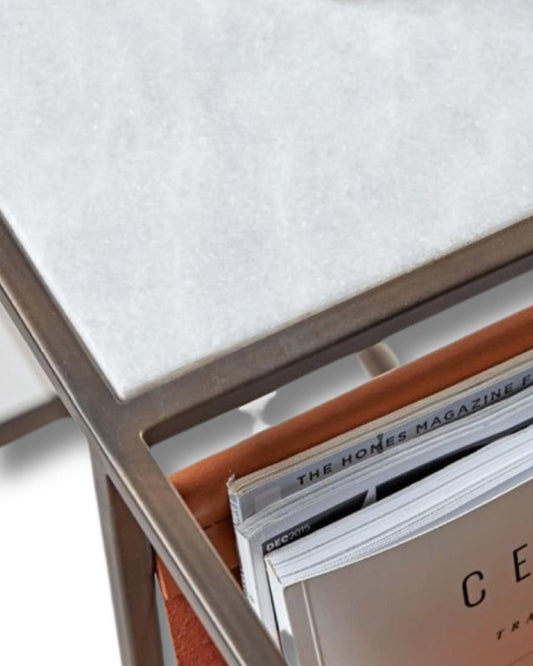 Doğal Mermer Gerçek Deri Yan Sehpa - Soho 113