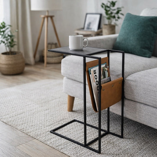 Doğal Mermer Deri Yan Sehpa - Soho 114