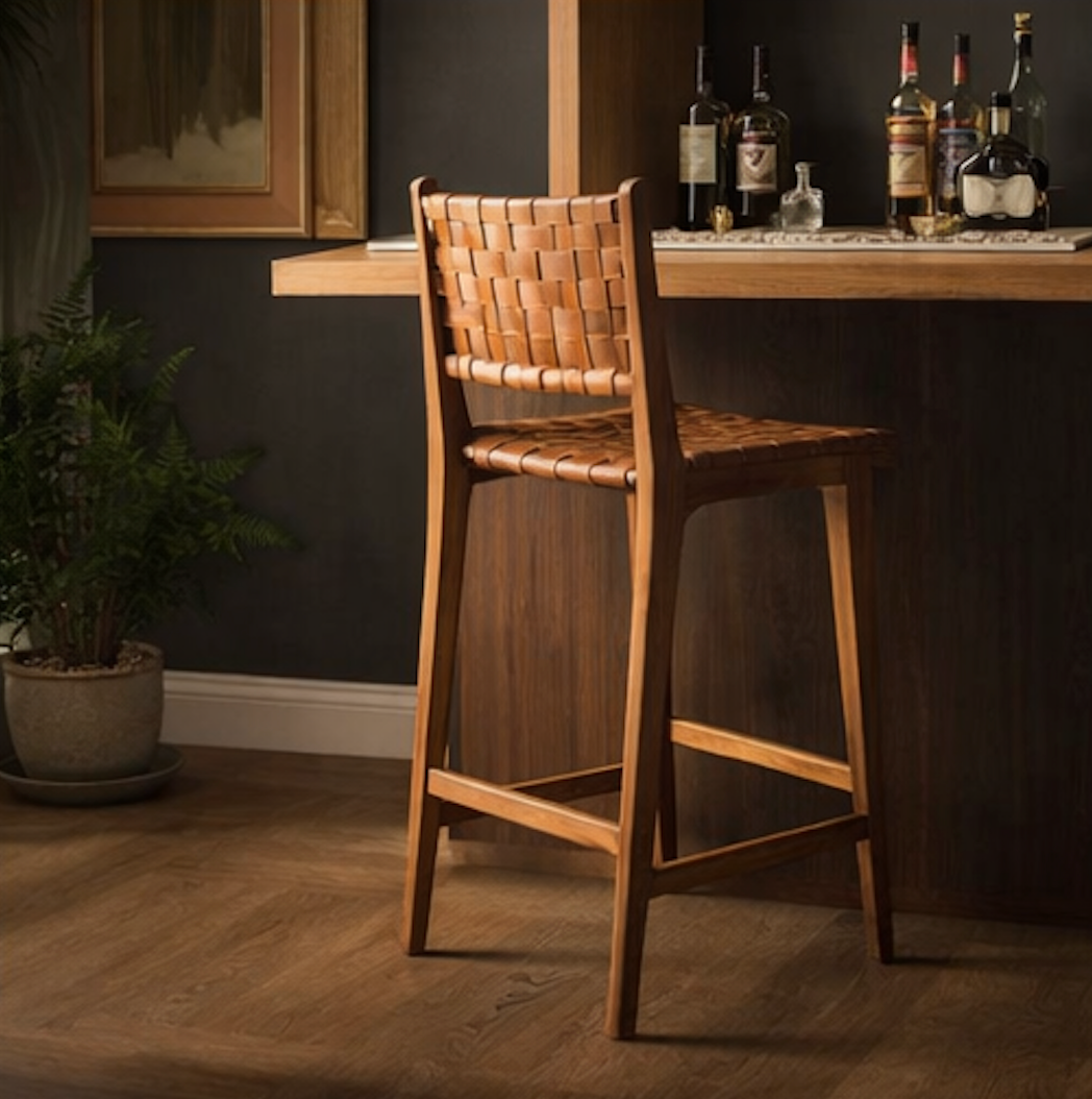 Doğal Ahşap - Deri Bar Sandalyesi - Soho 644