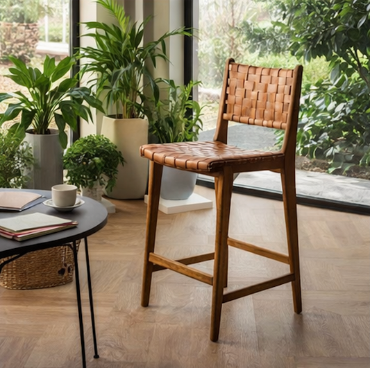 Doğal Ahşap - Deri Bar Sandalyesi - Soho 644